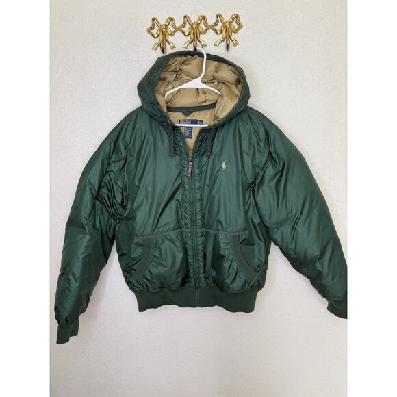 Vintage Polo Ralph Lauren Down Puffer Jacket Mens Extra Large XL Green Hooded - Picture 1 of 9